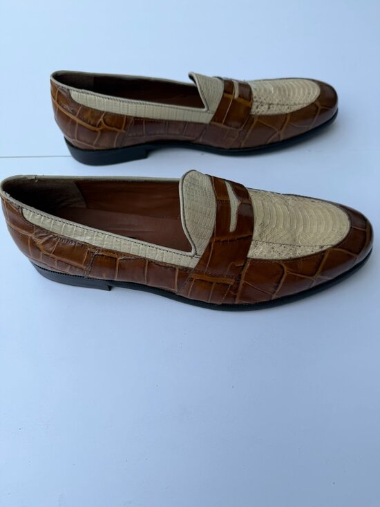 Stacy Adams 24725‑702 Genuine Snake Dress Shoes – Size 12W – Light Brown & Tan main image 2